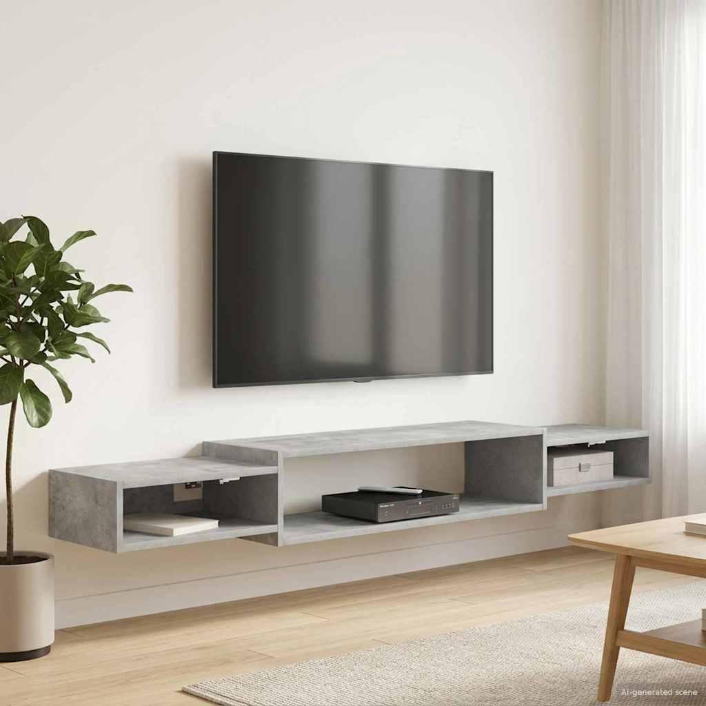 Væghængt TV Skab Vægmonteret Betongrå 180 x 28 x 21 cm billede