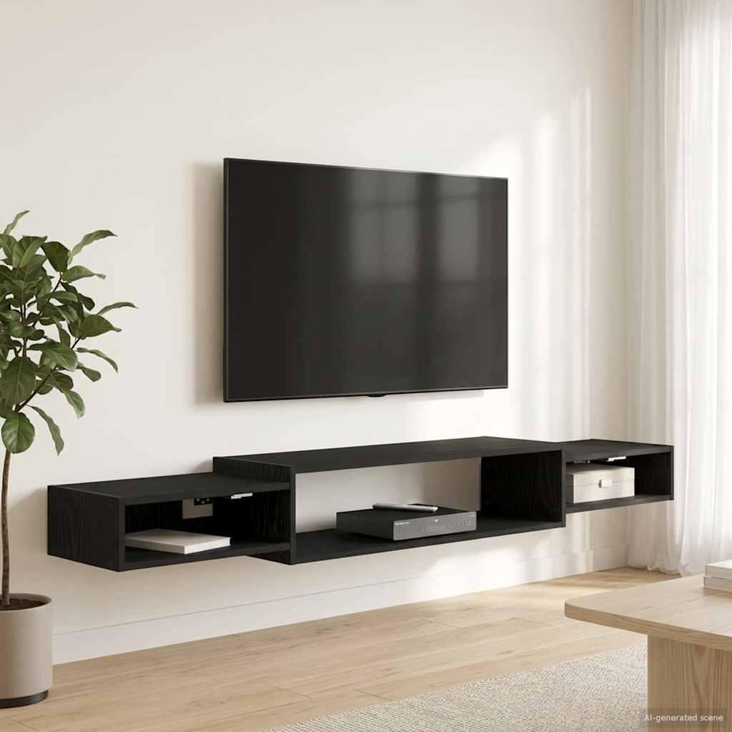 Væghængt TV Skab Vægmonteret Sort eg 180 x 28 x 21 cm billede
