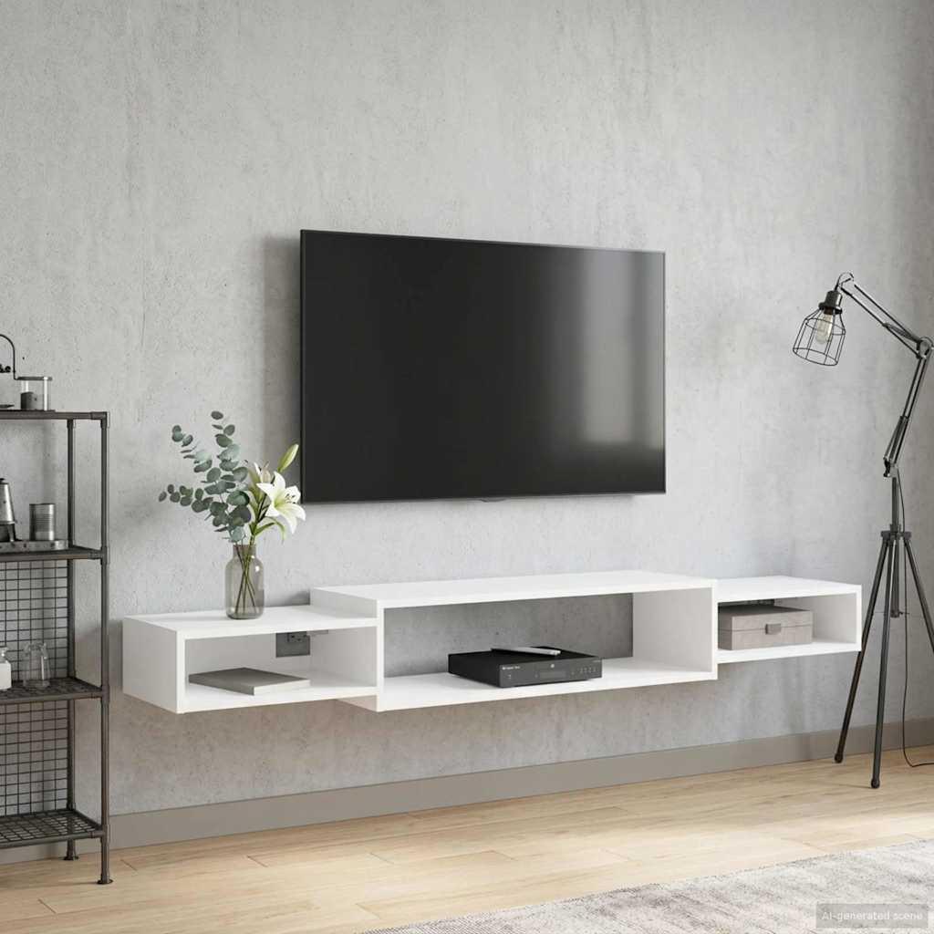 Væghængt TV Skab Vægmonteret Hvid 180 x 28 x 21 cm billede