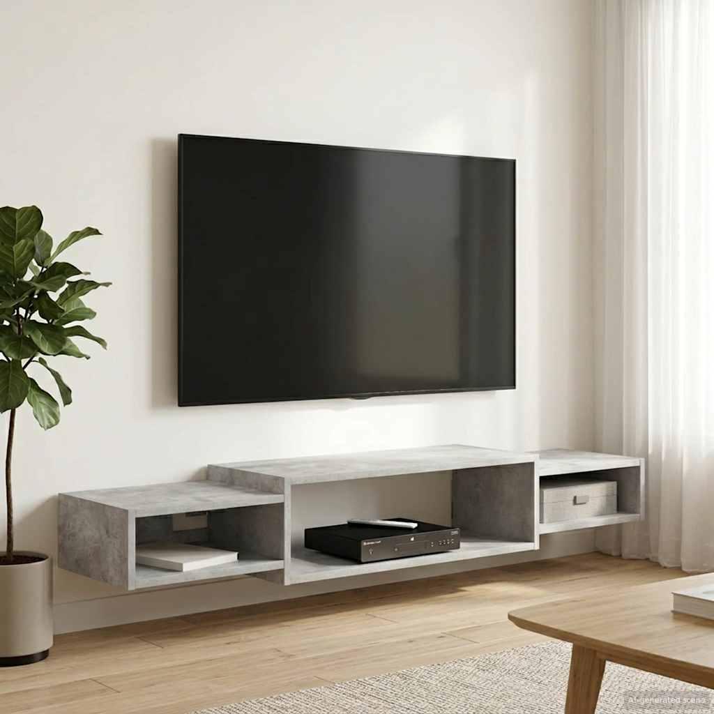Væghængt TV Skab Vægmonteret Betongrå 140 x 28 x 21 cm billede