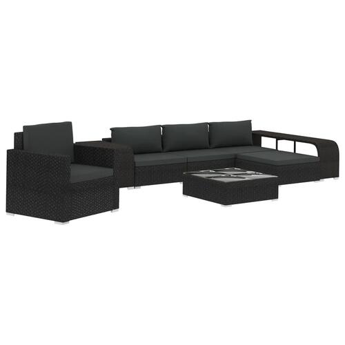 Haveloungesæt 8 dele med hynder polyrattan sort