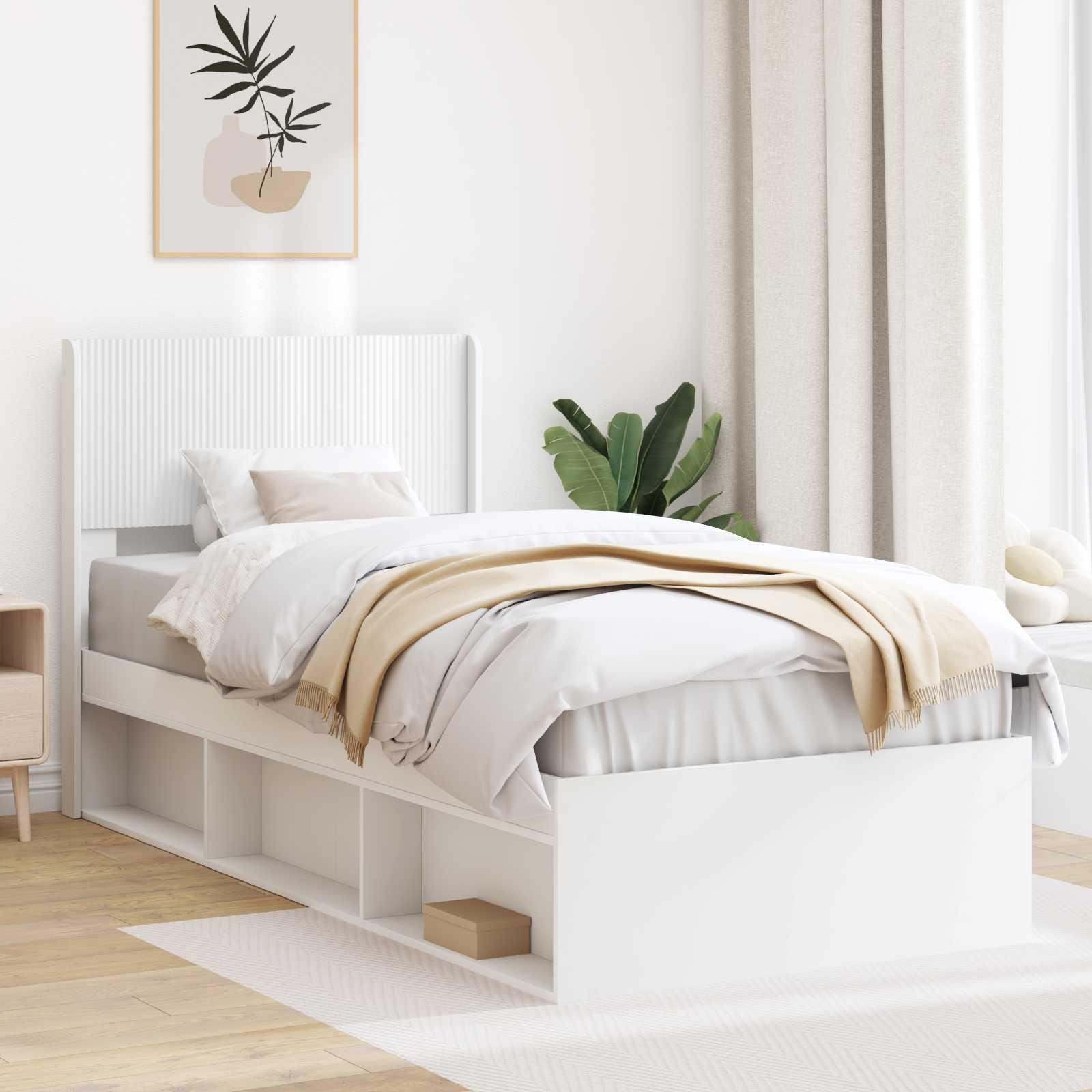 Sengestel med opbevaring og hovedgærde Hvid 100 x 200 cm billede
