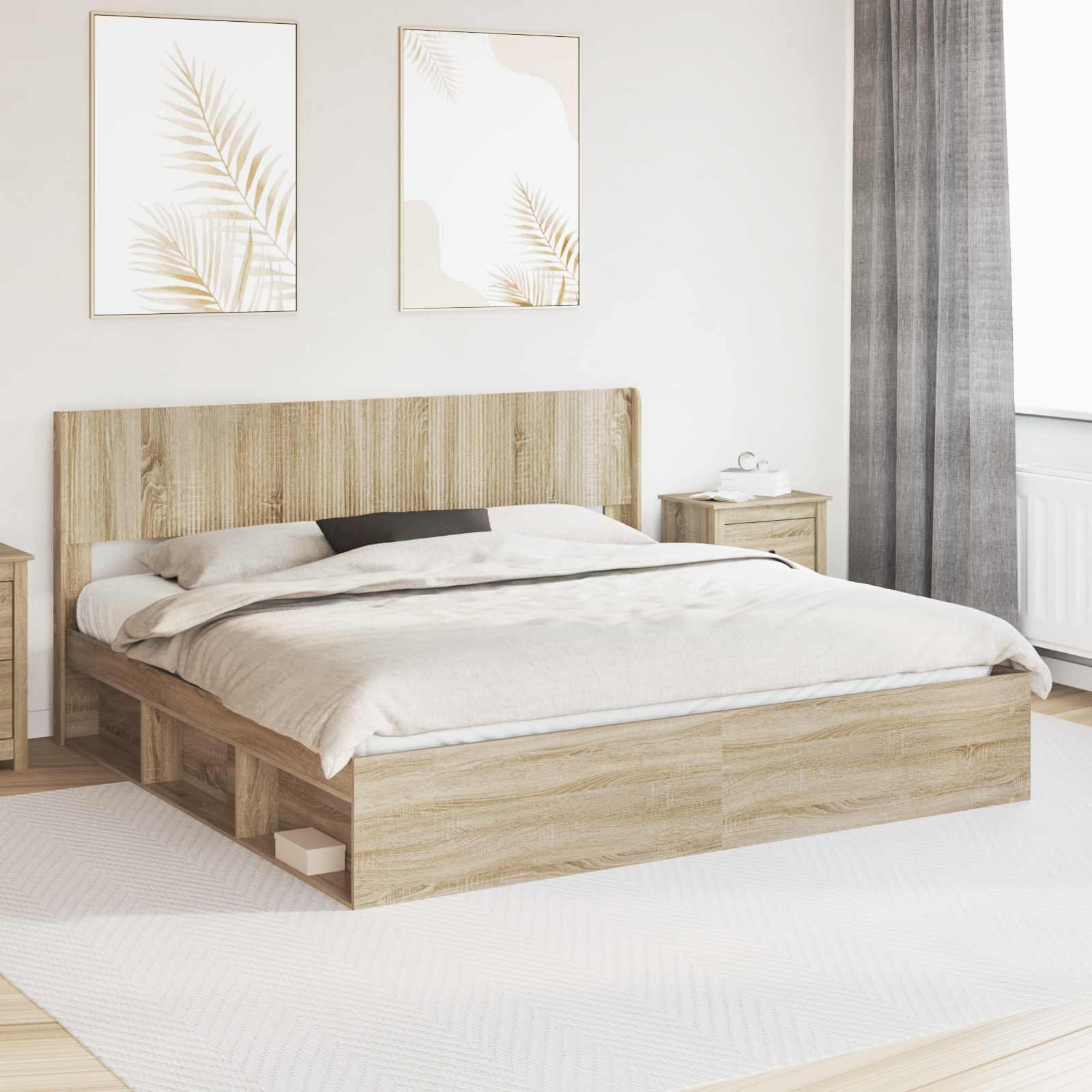 Sengestel med opbevaring og hovedgærde Sonoma-eg 180 x 200 cm billede