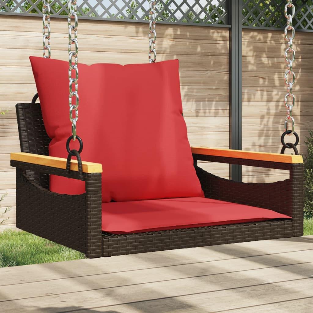 Gyngebænk med hynder 63x62x40 cm polyrattan brun billede