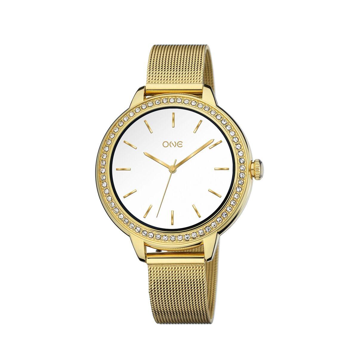 ONE OSW9811GM51L dameur - armbåndsur i guldfinish med meshrem billede