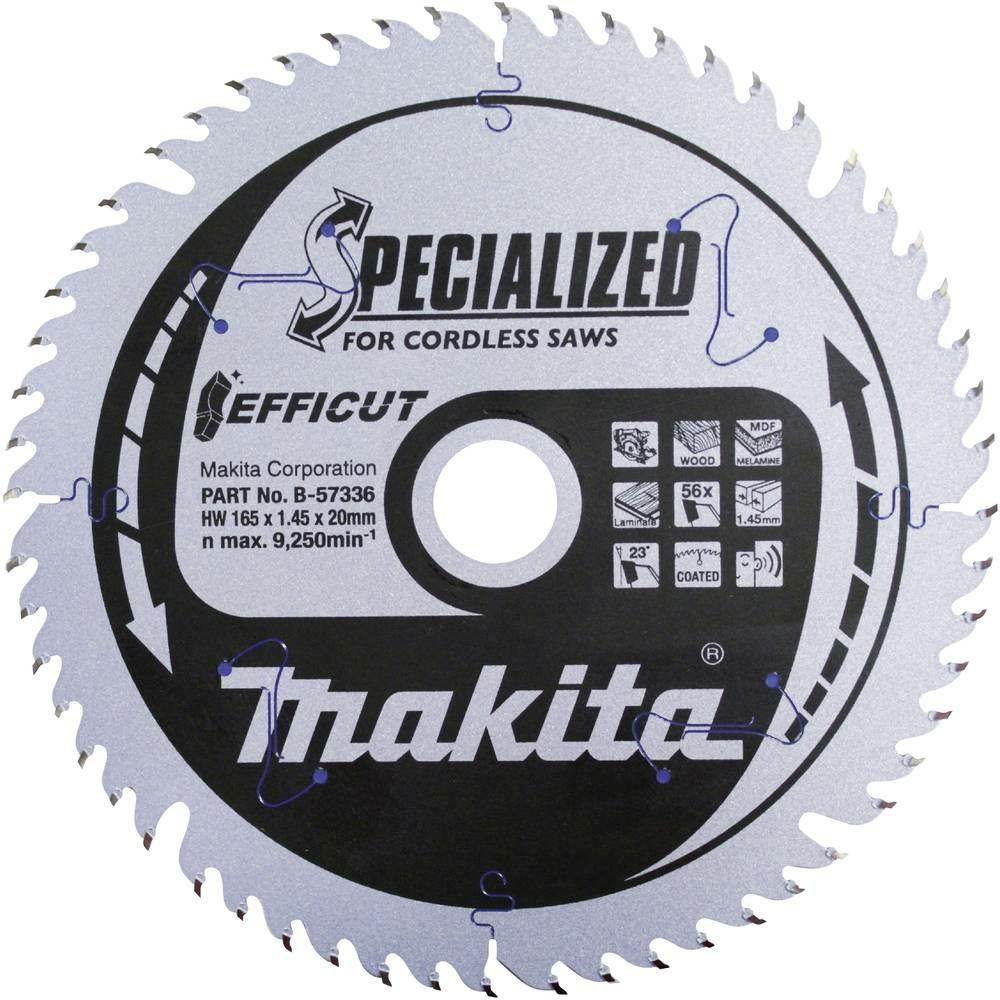 Makita rundsavklinge 165 × 20 mm 56T - Efficut til træ, MDF og laminat