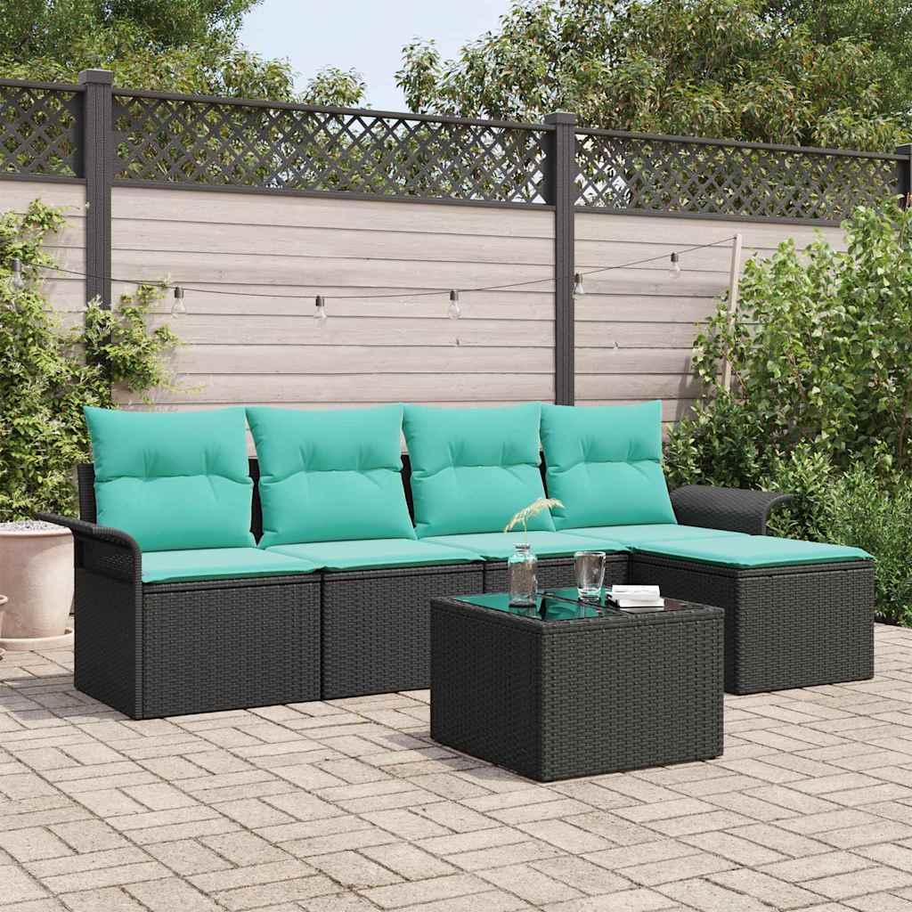 Havesofa Sæt med pude 6 stk Sort polyrattan billede