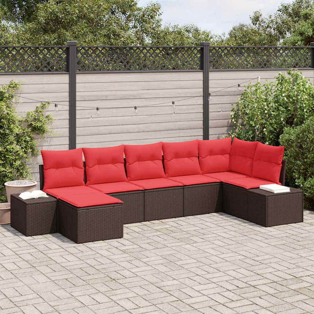 Havesofa Sæt med pude 7 stk Brun polyrattan billede