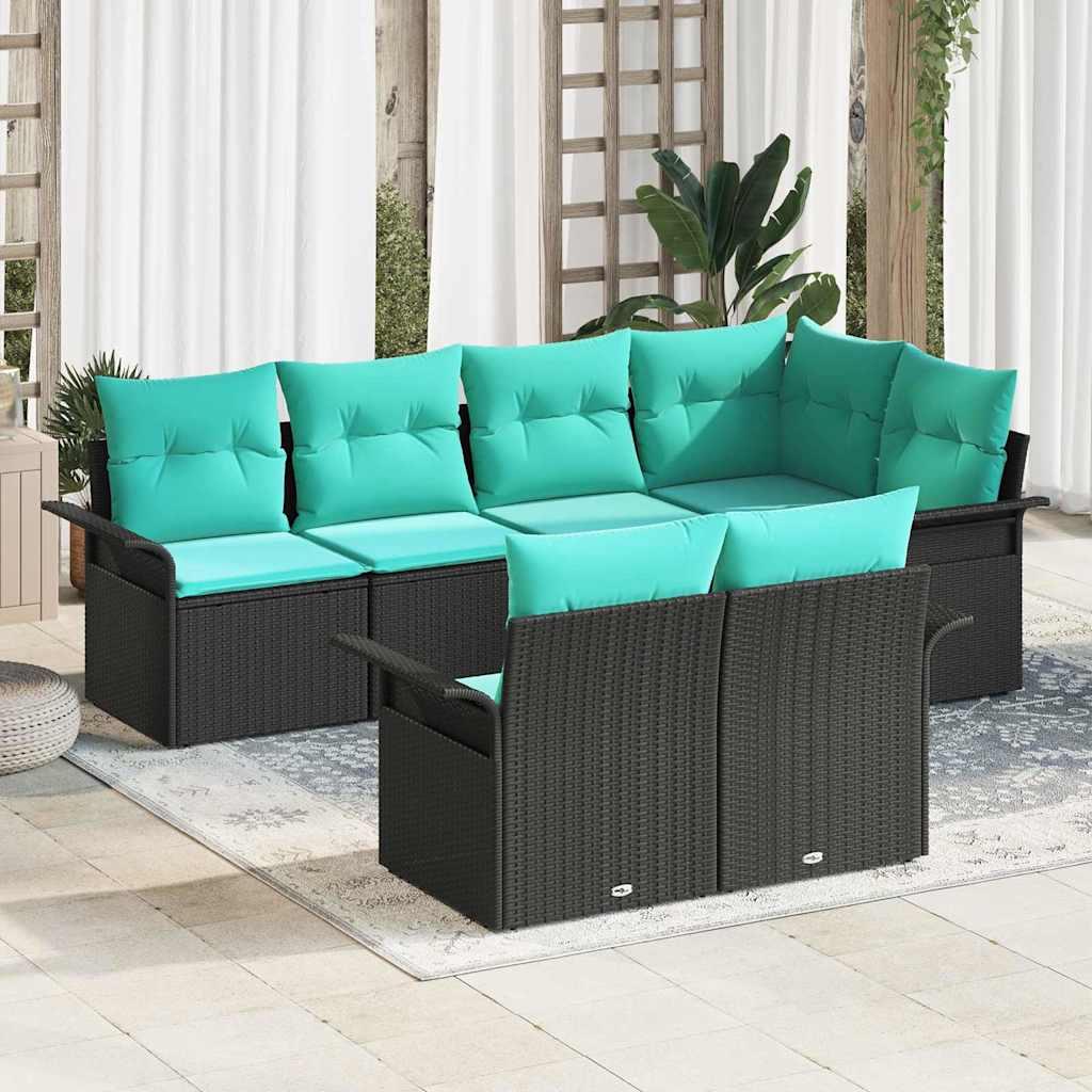 Havesofa Sæt med pude med opbevaring 7 stk Sort Poly rattan billede