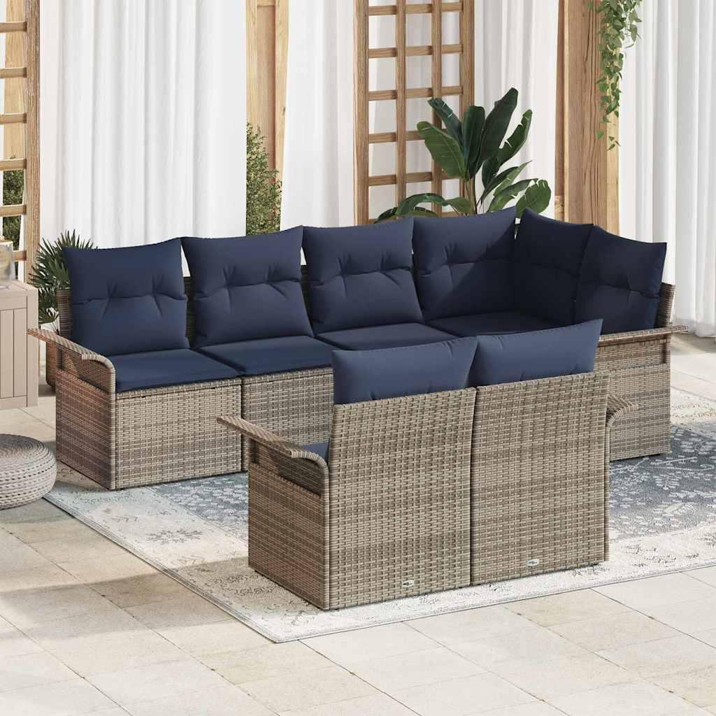 Havesofa Sæt med pude med opbevaring 7 stk Grå Poly rattan billede