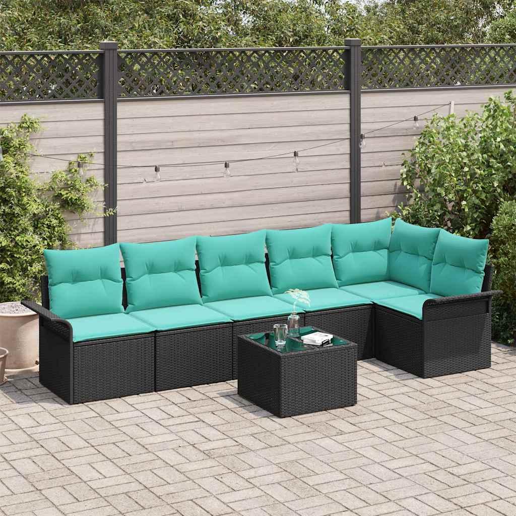 Havesofa Sæt med pude med opbevaring 7 stk Sort Poly rattan billede