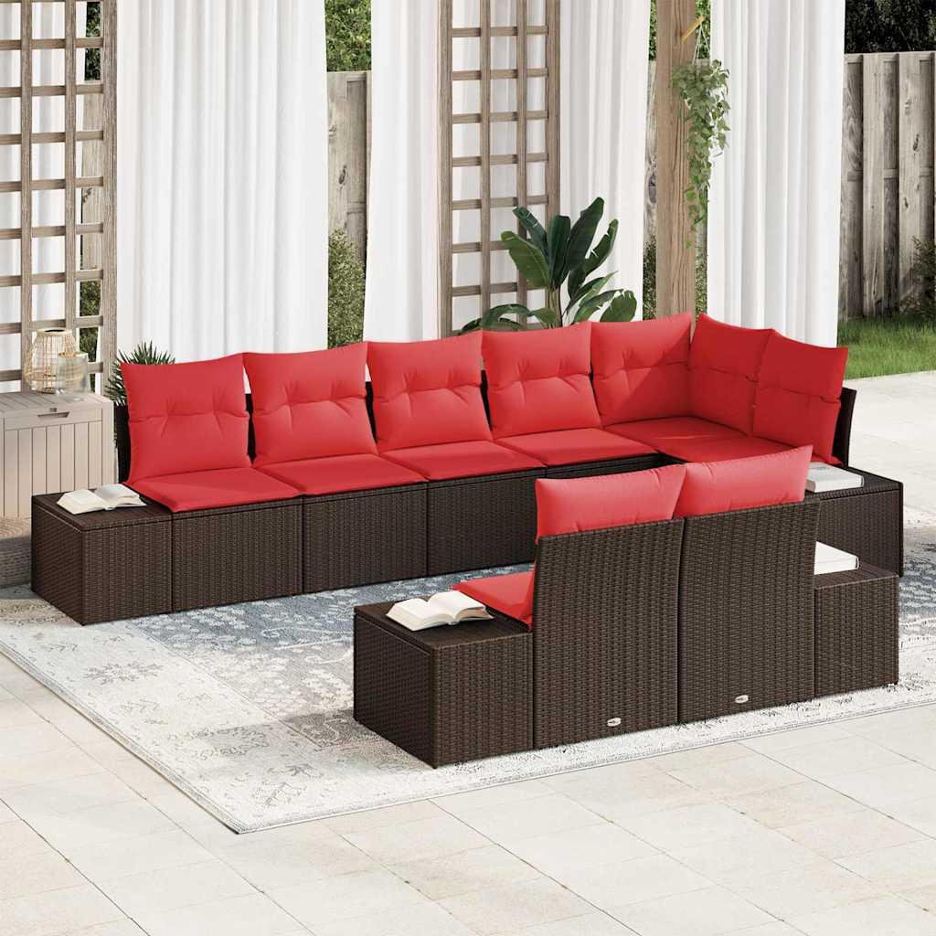 Havesofa Sæt med pude 8 stk Brun polyrattan billede