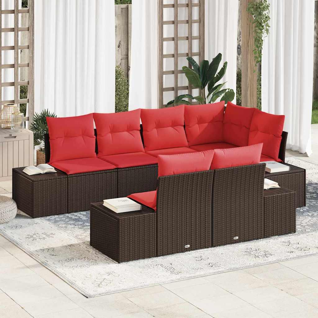 Havesofa Sæt med pude 7 stk Brun polyrattan billede