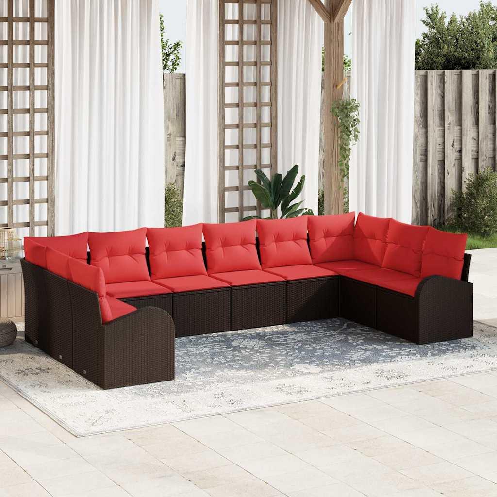 Sofa Sæt med pude 10 stk Brun polyrattan billede