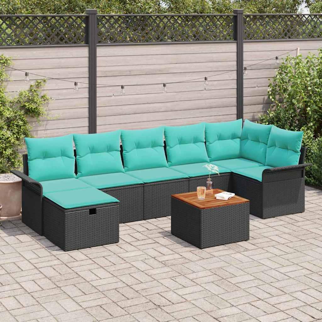 Havesofa Sæt med pude med opbevaring 8 stk Sort polyrattan billede