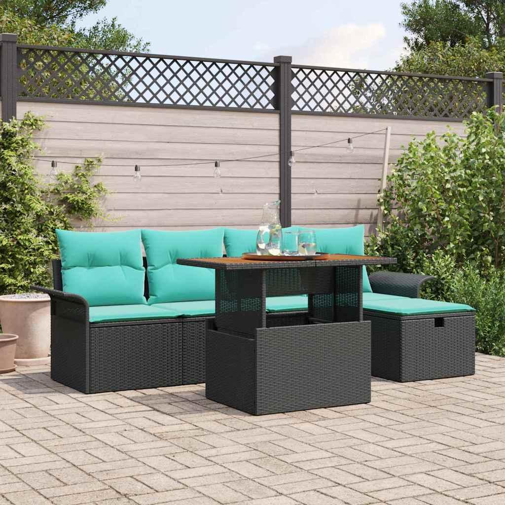 Havesofa Sæt 6 stk Sort polyrattan billede