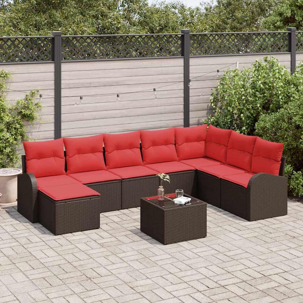 Havesofa Sæt med pude 9 stk Brun Poly Rattan billede