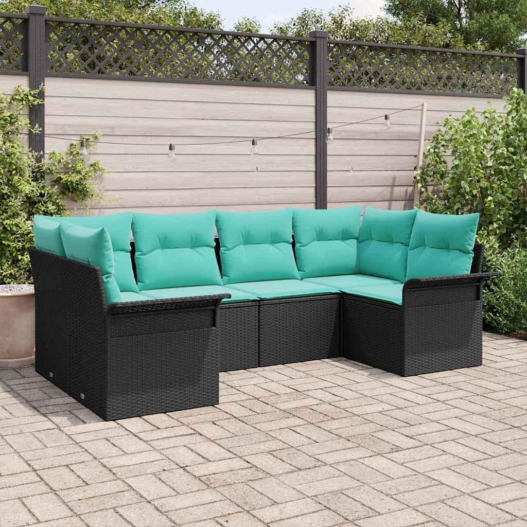 Havesofa Sæt med pude 6 stk Sort Poly rattan billede