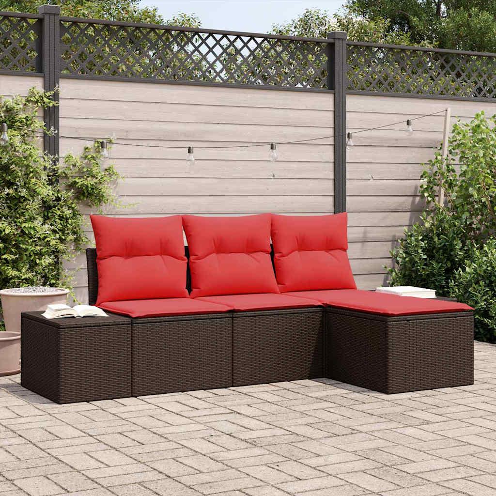 Sofa Sæt med pude 4 stk Brun Poly Rattan billede