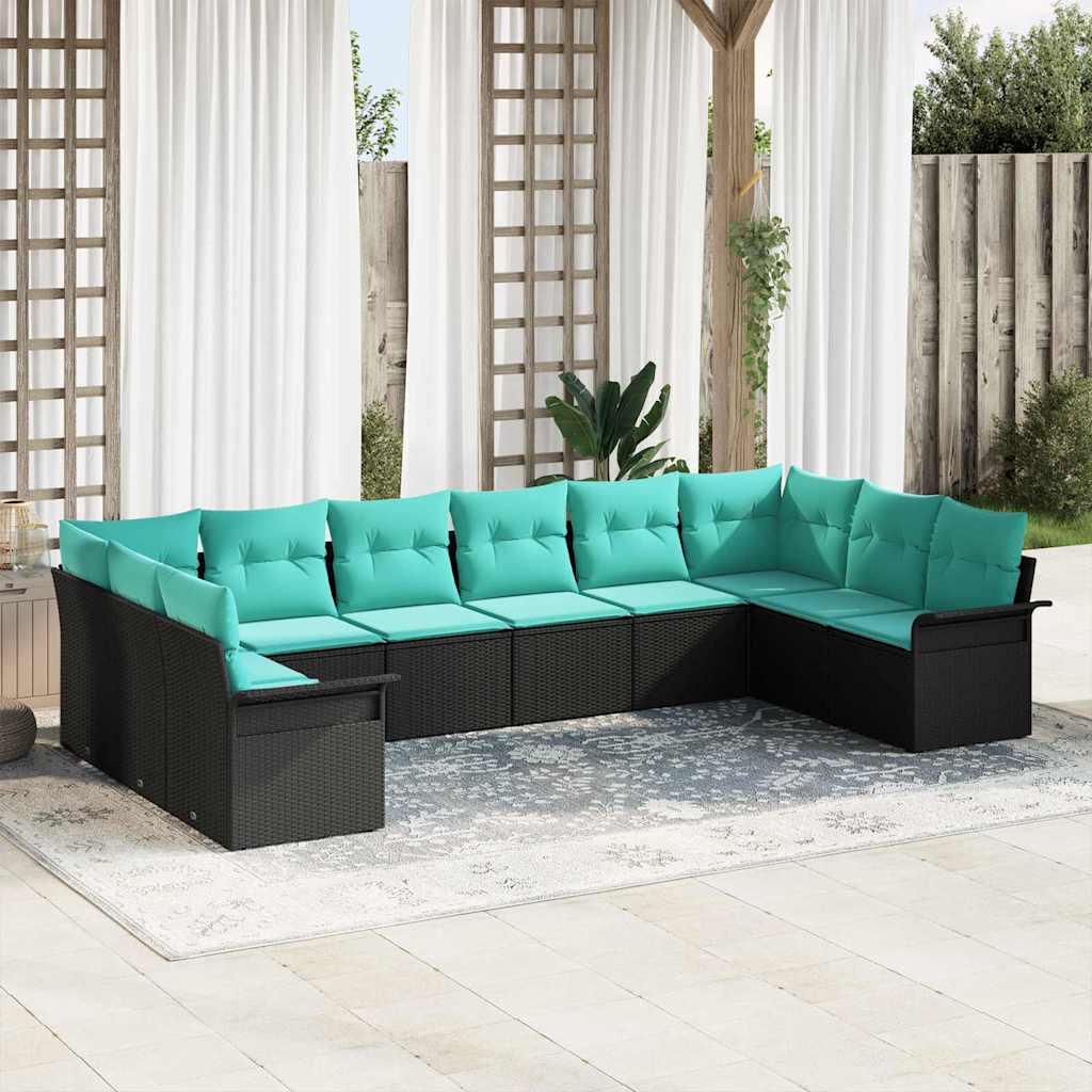 Havesofa Sæt med opbevaring 10 stk Sort polyrattan billede