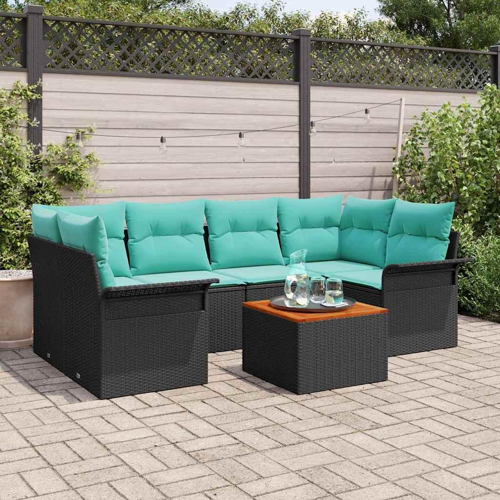 Havesofa Sæt med opbevaring 7 stk Sort og turkis polyrattan billede