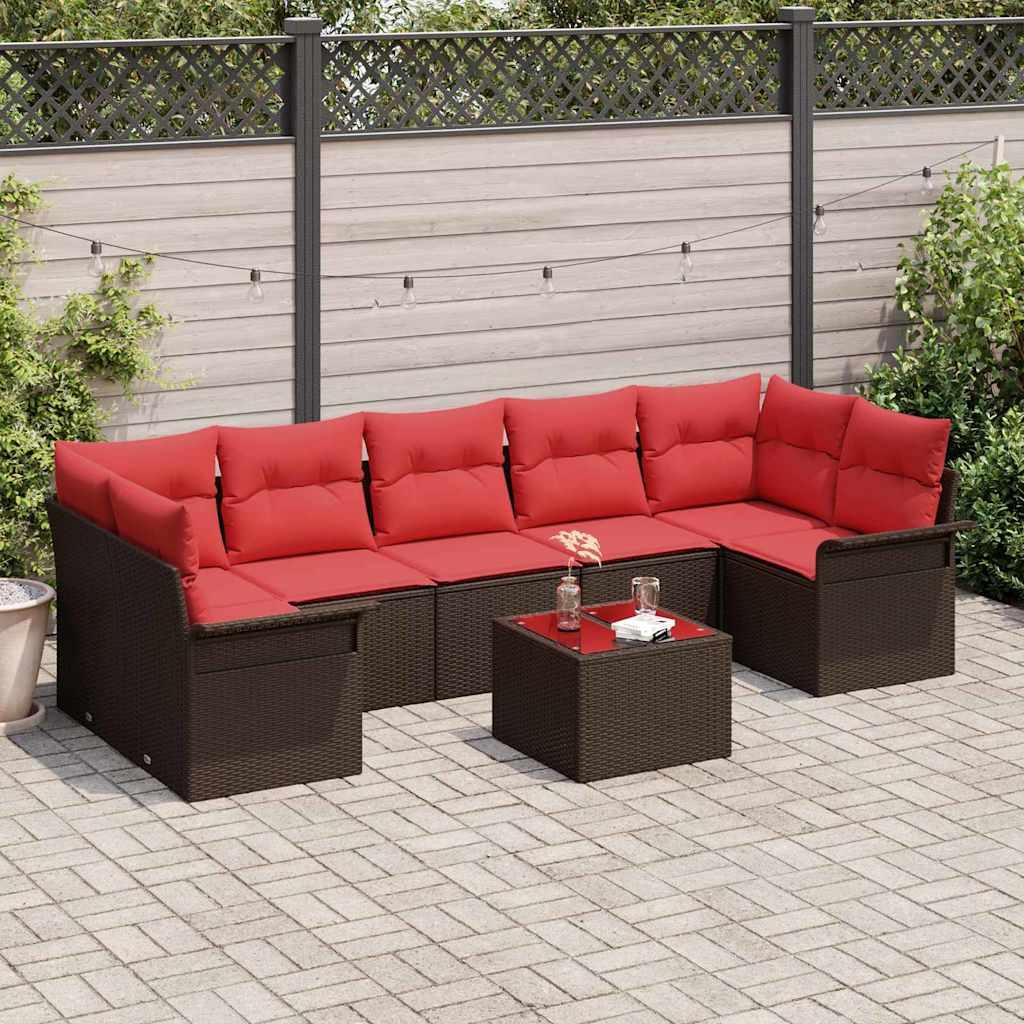 Modulær havesofa med borde - 8 dele i beige/rød polyrattan billede