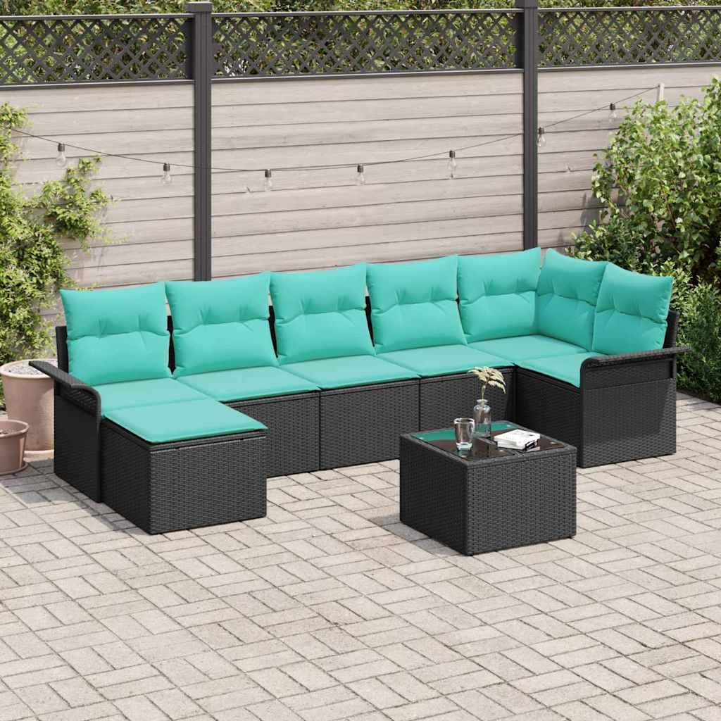 Havesofa Sæt med pude 8 stk Sort Poly rattan billede