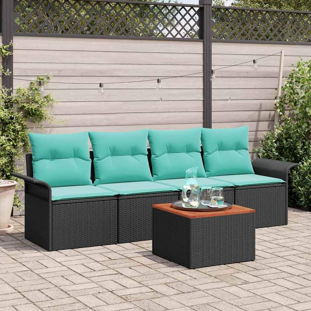 Havesofa Sæt med opbevaring 5 stk Sort og turkis polyrattan billede