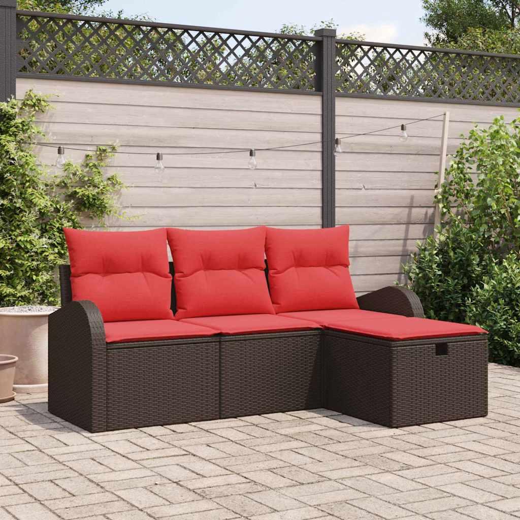 Sofa Sæt med pude med opbevaring 4 stk Brun og Rød polyrattan billede