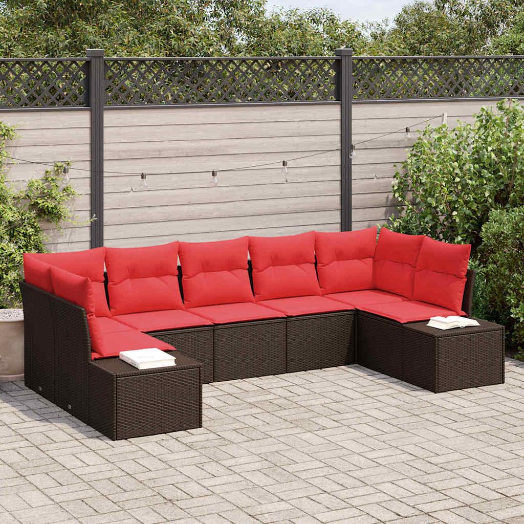 Havesofa Sæt med pude 7 stk Brun polyrattan billede