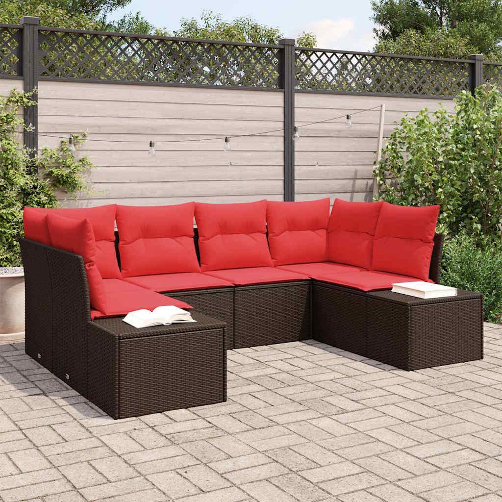 Havesofa Sæt med pude 6 stk Brun polyrattan billede