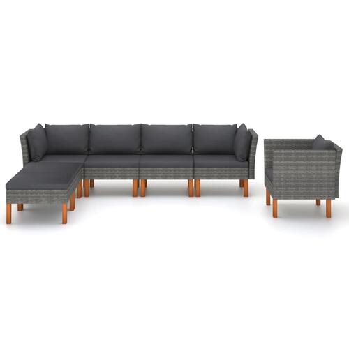 Loungesæt til haven 7 dele polyrattan og eukalyptustræ grå