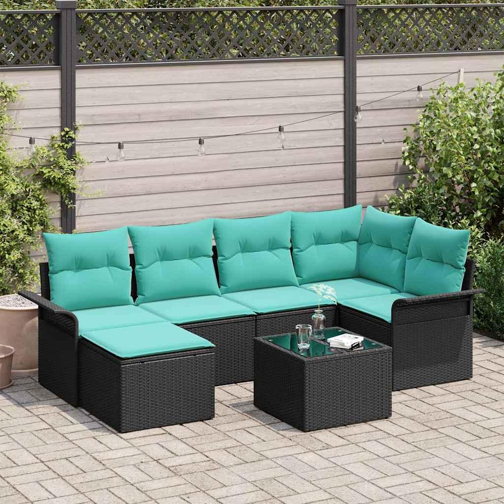 Havesofa Sæt med opbevaring 7 stk Sort polyrattan billede