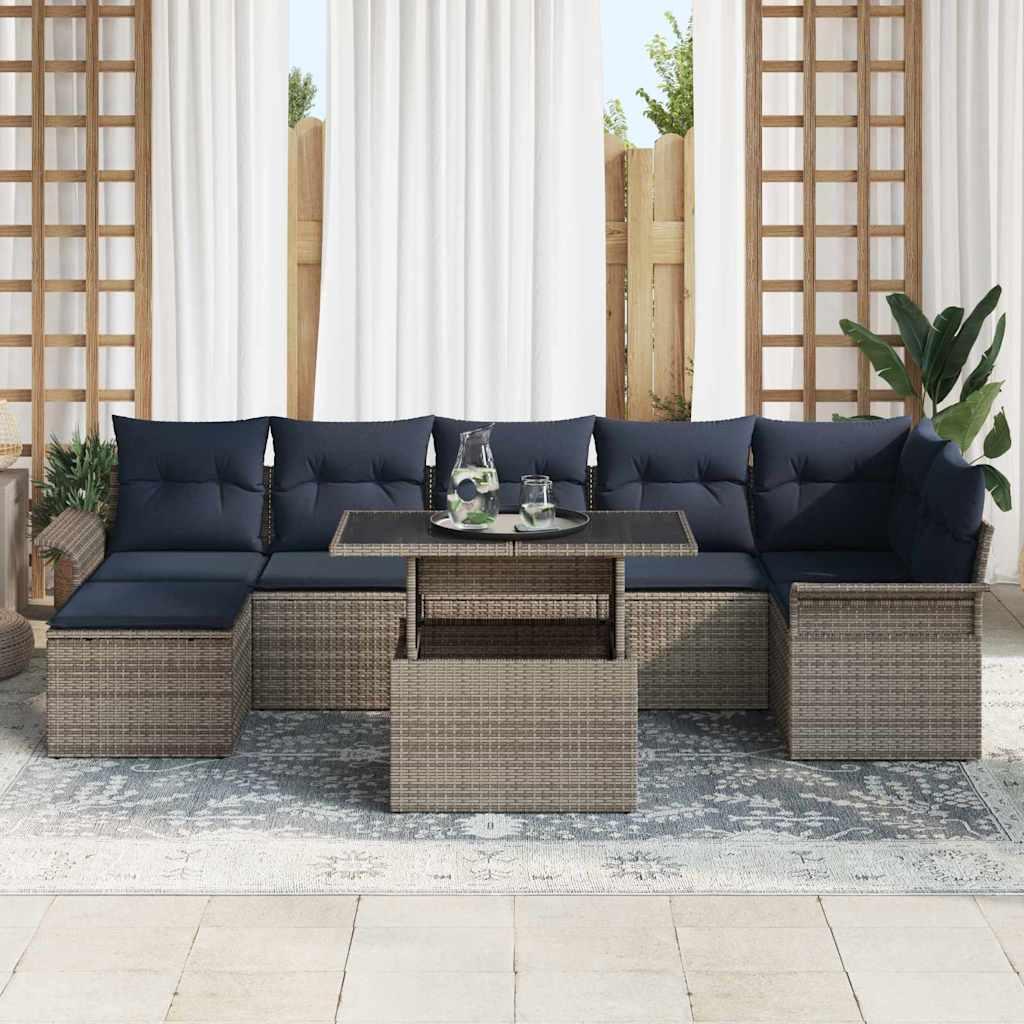 Havesofa Sæt med pude med opbevaring 8 stk Grå Poly Rattan billede