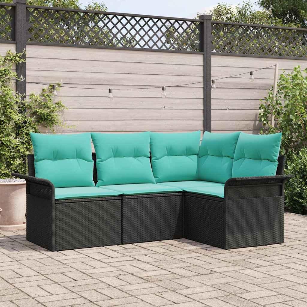 Havesofa Sæt med pude Sort polyrattan billede