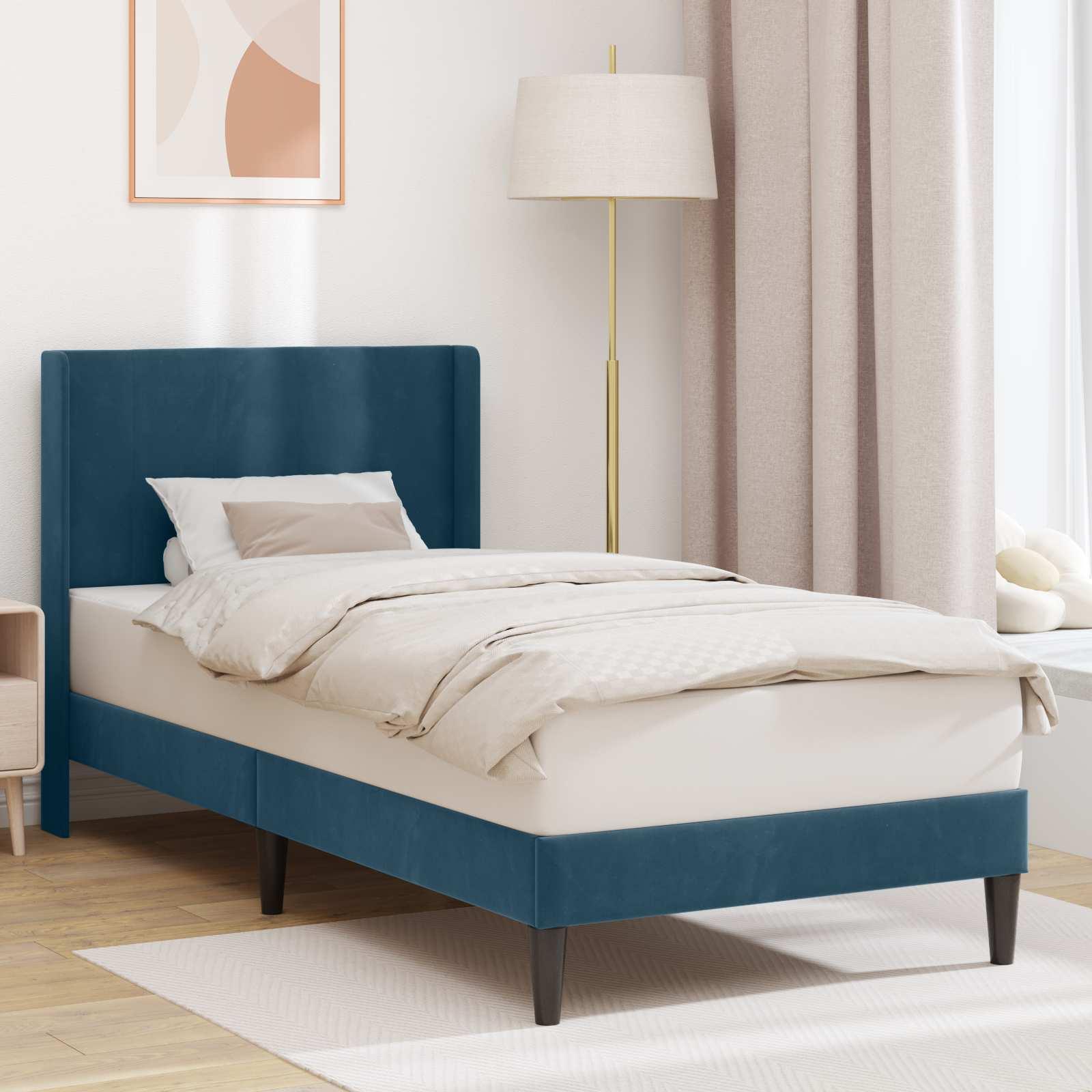 Sengestel med hovedgærde Blå 100 x 200 cm Fløjl billede