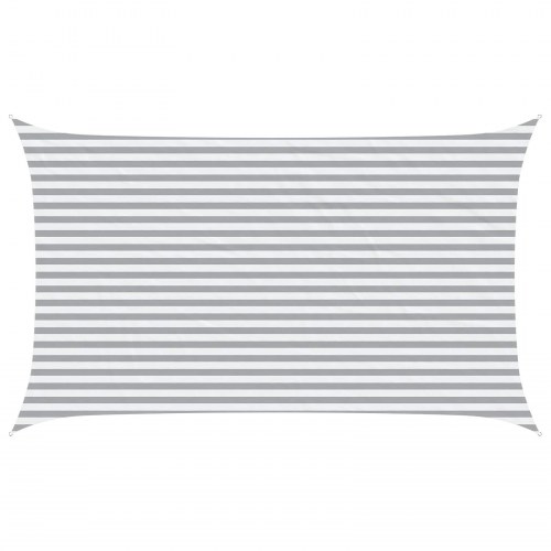 Solsejl 5 x 3 m - lys grå/hvid stribet, 100% polyester oxford