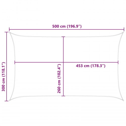 Solsejl 5 x 3 m - lys grå/hvid stribet, 100% polyester oxford
