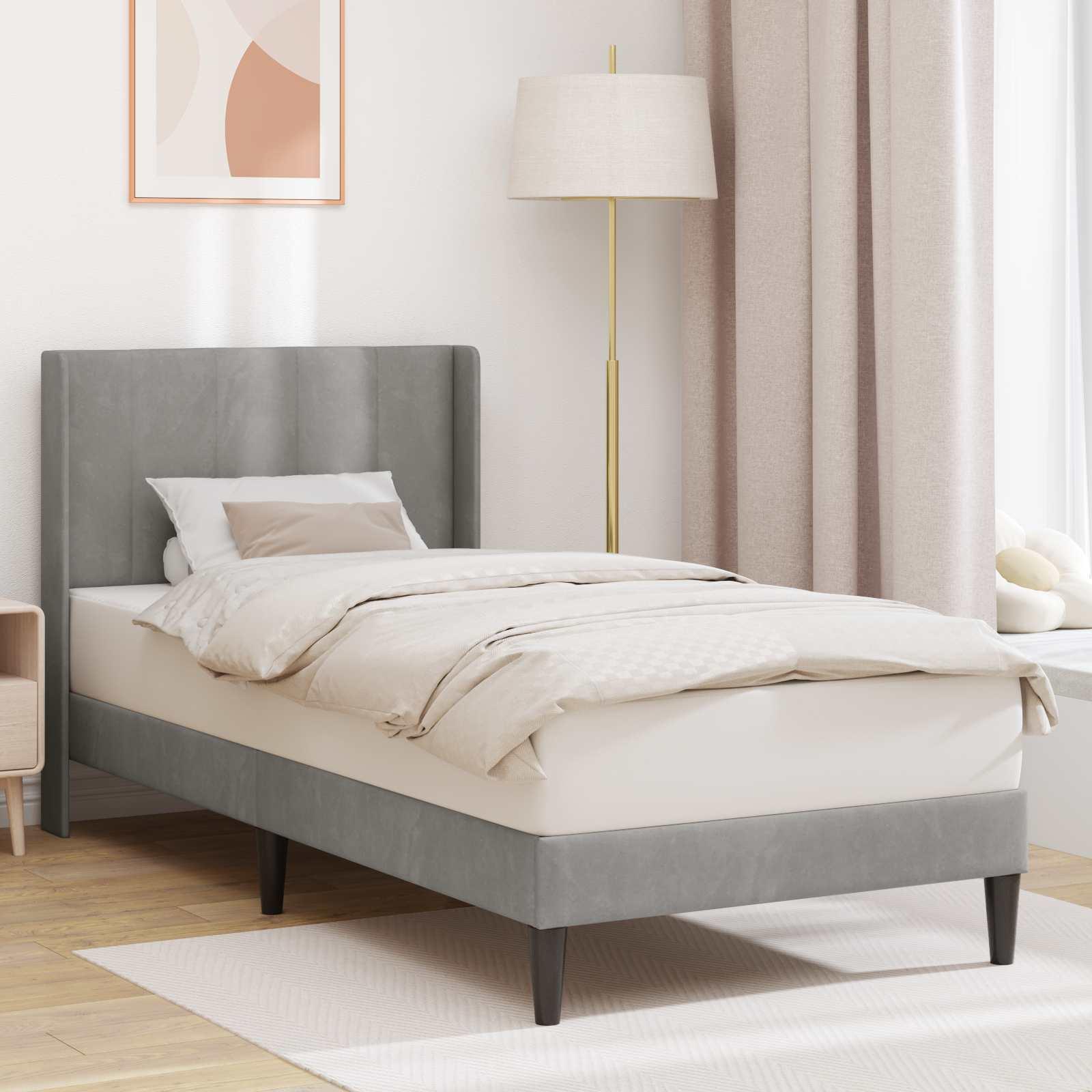 Sengestel med hovedgærde Lysegrå 100 x 200 cm Fløjl billede