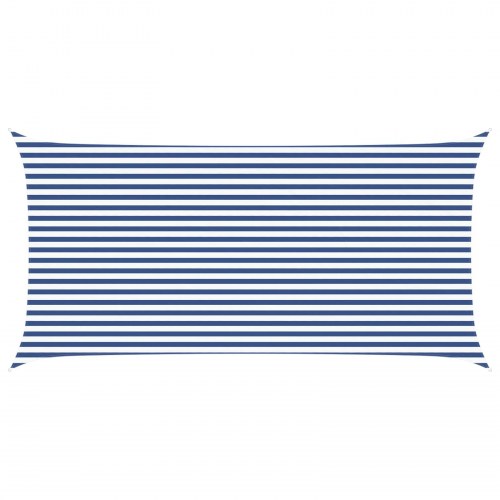Solsejl 6 × 3 m - blå/hvid stribet, 100% polyester oxford