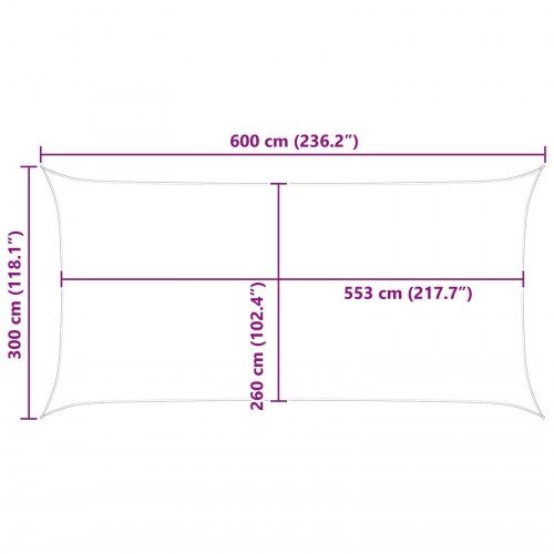 Solsejl 6 × 3 m - blå/hvid stribet, 100% polyester oxford