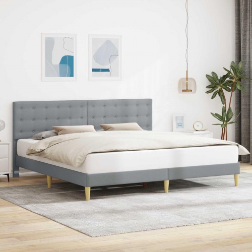 Sengestel med hovedgærde i stof - lysegrå 200 × 200 cm