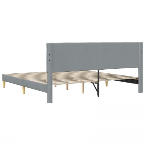 Sengestel med hovedgærde i stof - lysegrå 200 × 200 cm