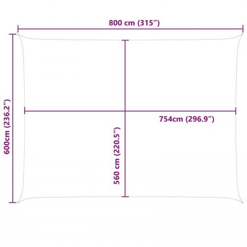 Solsejl 8 x 6 m - gul/hvid stribet, 100% polyester oxford