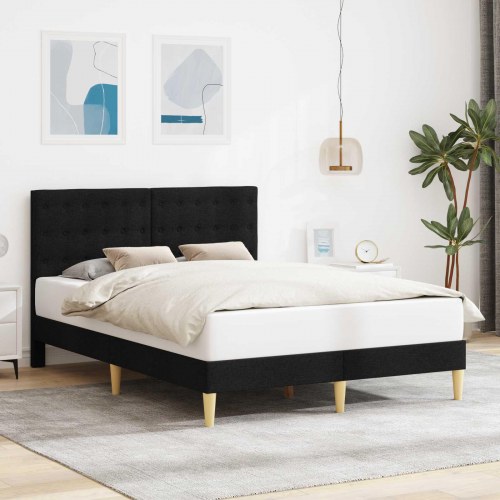 Sengestel med hovedgærde i stof - sort 140 × 190 cm