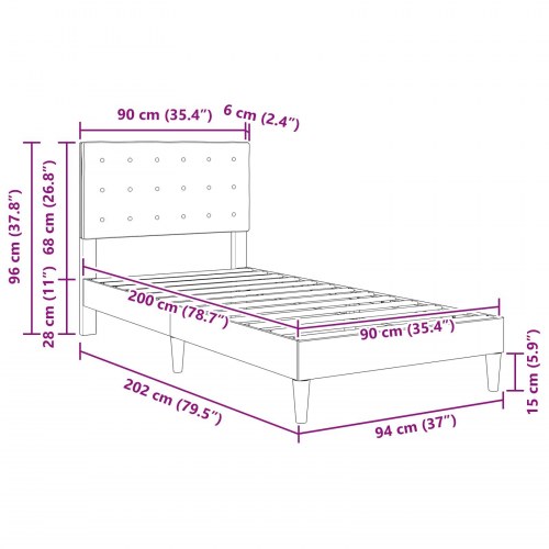Sengestel med hovedgærde - sort stof 90 x 200 cm