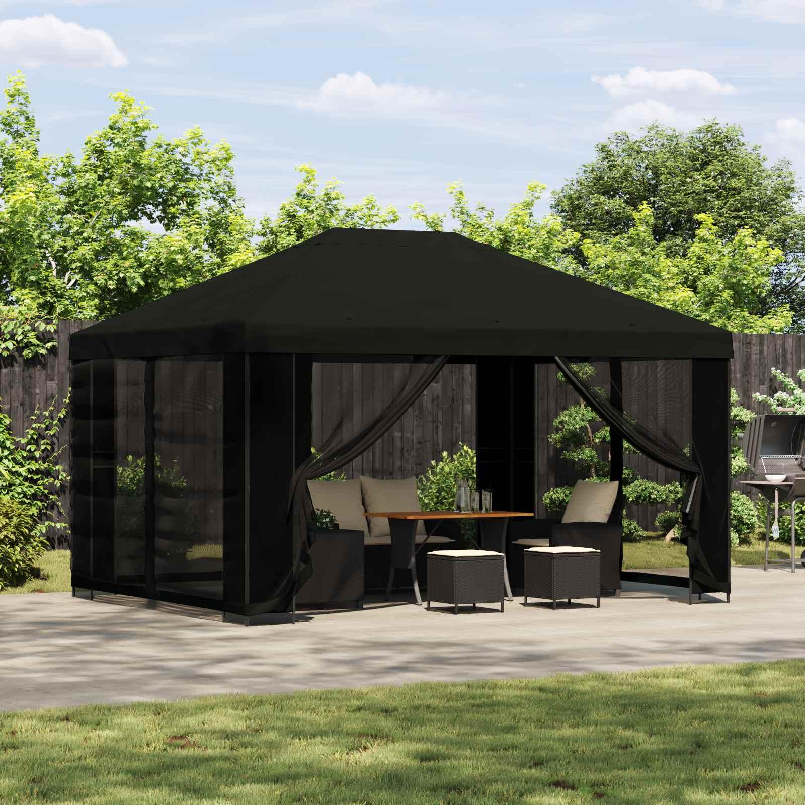 Pavillon 4 × 3 m Sort Polyester og Stål 190 billede