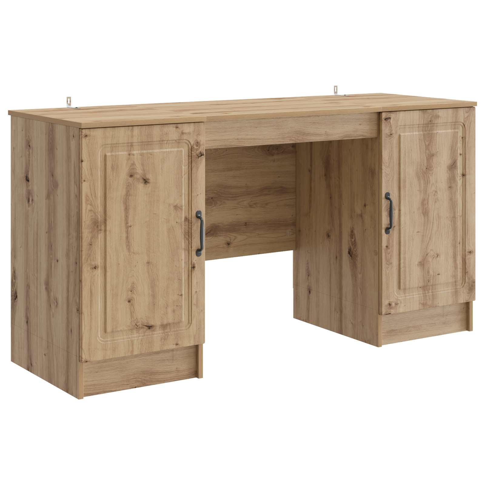 Skrivebord med hylde - artisan-eg, 142,5 × 50 × 75 cm, konstrueret træ billede