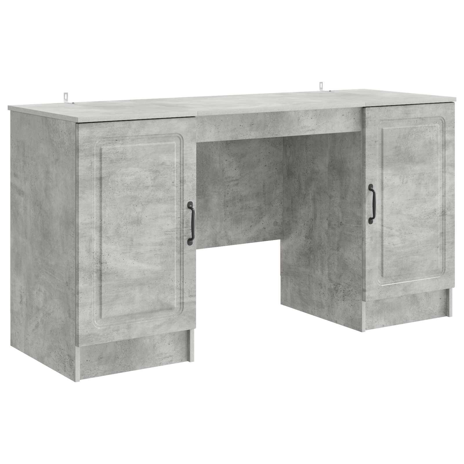Skrivebord med hylder - betongrå, 142,5 × 50 × 75 cm, konstrueret træ billede