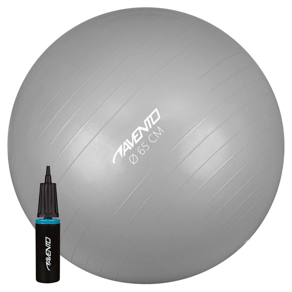 Avento træningsbold + pumpe diam. 65 cm sølvfarvet